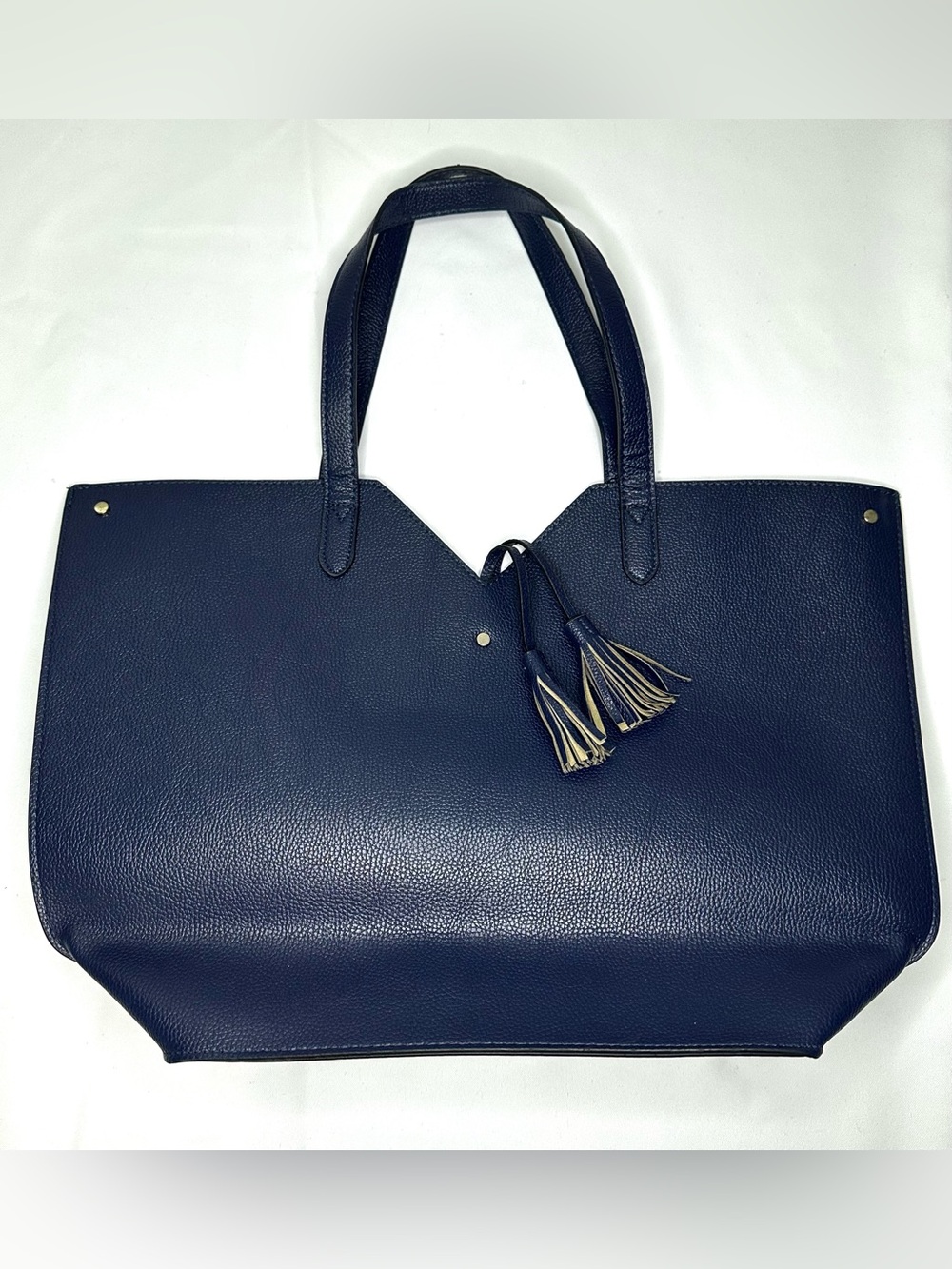 Neiman Marcus Faux Leather Shopper Tote Shoulder Large Bag Purse Tassel Detail